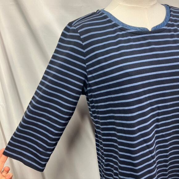 J. Jill Striped Shift Dress Blue Cotton Denim 3/4 Sleeve Women MP Spring Classic - Picture 3 of 16